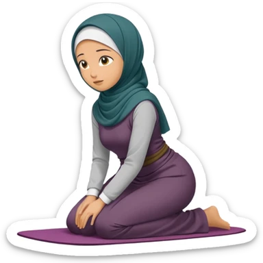 Woman Kneeling for Islamic prayer side view prostrate sticker