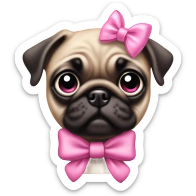 Baby pug with big pink
eyes wearing a pink bow on her head sitting in daisy's  sticker
