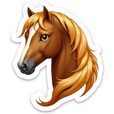 Cinematic Elegant Bay Horse Portrait Emoji, Head held high with a serene, majestic gaze, showcasing a magnificent bay fur with a rich, lustrous sheen, a flowing mane and tail, and radiant amber eyes that exude beauty and grace, Simplified yet majestically refined features, highly detailed, glowing with a soft, ethereal light, high shine, poised and breathtaking, stylized with an air of pure elegance, capturing the essence of a stunning and graceful steed, so beautiful it feels like it could gallop out of the screen with effortless charm! sticker