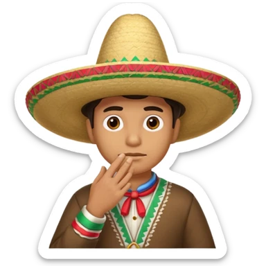 person deep in thought, wearing a traditional Mexican sombrero. The character has a neutral or slightly furrowed expression, one hand gently touching their chin in a classic thinking pose.  sticker
