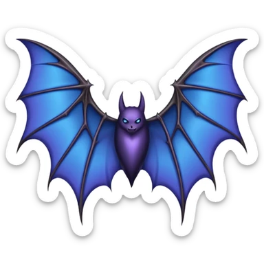 Dark fantasy bat wings, symmetrical, sharp edges, deep black with subtle blue-purple highlights, realistic, high detail, isolated on black background sticker
