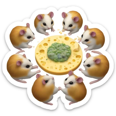 alien hamster cult with cheese and weed on ufo sticker