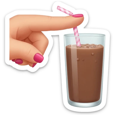 chocolat froid dans un grand verre avec une paille tenue par le bout d'une jolie main de femme avec une belle manucure Style Pinterest réaliste Avec une bordure blanche rendu ultra réaliste sticker