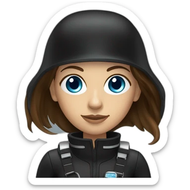 a woman with an a black scubadiver suit. she has blue eyes, brown long and straight hair sticker