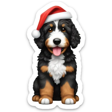 Bernedoodle with Santa hat sticker