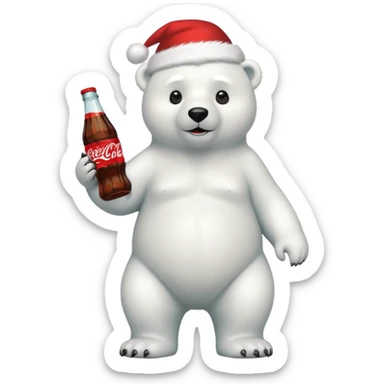 full body polar bear with christmas hat on with a bottle of coca cola  sticker