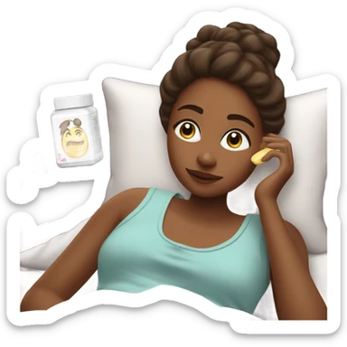 Girl being comfy on her bed watching a movie and doing skincare sticker
