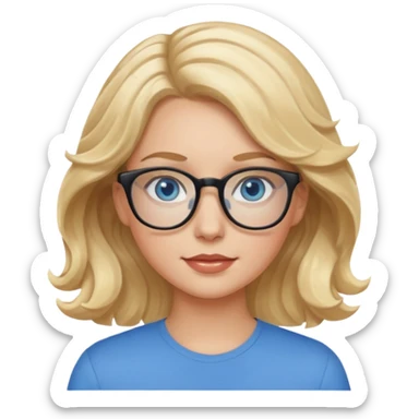 White girl with wavy, blonde hair, blue eyes, and glasses. sticker