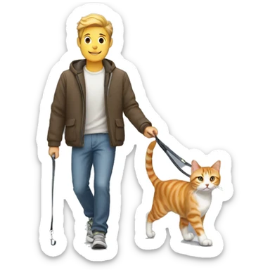 man walking a tabby cat on a leash sticker