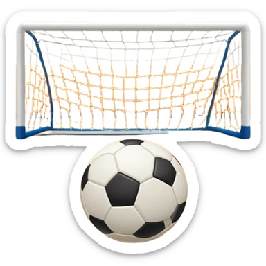 A close-up of a mini-football (futsal) ball placed on a wooden floor of an indoor sports hall, with the goalposts in the background. The scene highlights the smooth texture of the ball and the detailed net of the goal, emphasizing the fast-paced nature of the sport. sticker