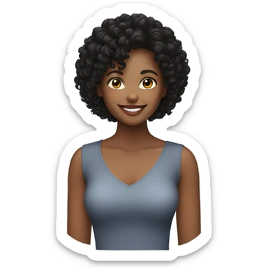 woman in her 30s, black, curly hair smiling sticker