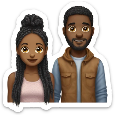 Realistic black girl with box braids and light skin boy with short curly hair and a short beard hugging sticker