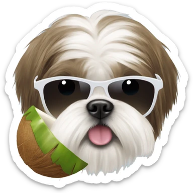Shih Tzu with sunglasses and a coconut ￼ sticker