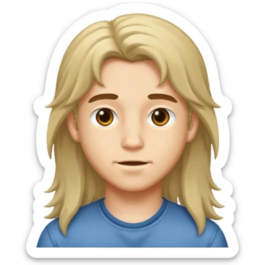 An emoji of a soft boy with long hair and pink background. sticker