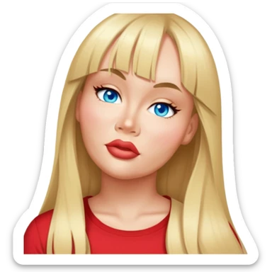 female, wearing red shirt, long blonde hair with bangs sticker