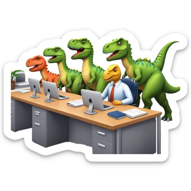 dinosaurs working in an office sticker