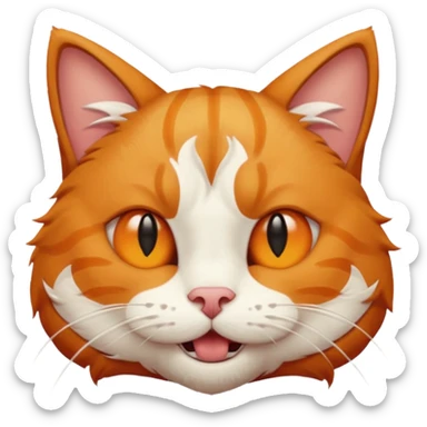 a ginger cat with white stripes on his forehead, a bitten ear, one fang sticking out, winking his right eye sticker