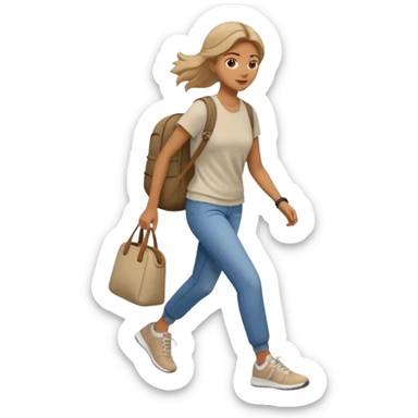 iOS emoji style - a woman in casual clothes and wearing trainers. Walking quickly. She does not have a bag or backpack.

 sticker
