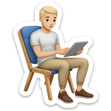 A PERSON SITS CROSS-LEGGED ON A CHAIR AND RELAXES DRAWING ON AN IPAD sticker
