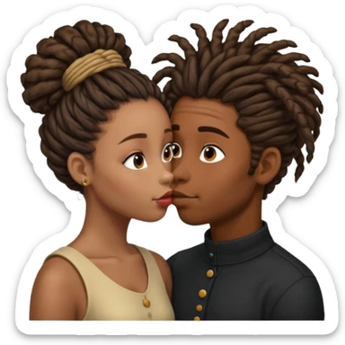 black boy with dreadlock kissing black girl with curly bun sticker
