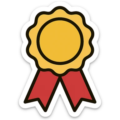 vector icon of a gold guarantee seal badge with colorful elements, unique seal shape, elegant and minimalist flat design, isolated on white background, award badge style, 2D flat vector, trending icon look, soft shadows, no text, perfect for commercial use sticker