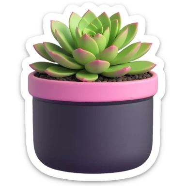 3D style succulent mostly pink with green tips in a short round ceramic pot sticker