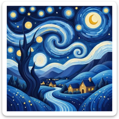 starry night landscape  sticker