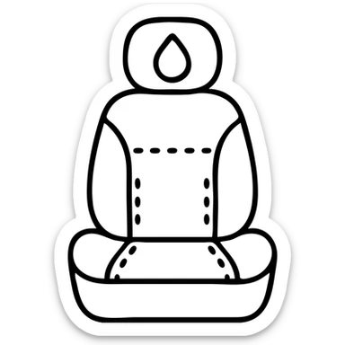 outlined icon of a luxury matte black car seat with droplet or shield on the headrest, clean lines, elegant stitching, modern and simple sticker