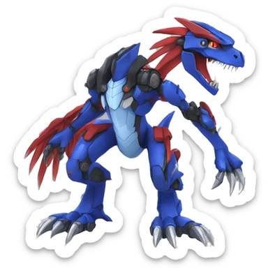  Cool Edgy Blue Red Digimon-Fakemon-Guilmon-Velociraptor-Dragon-Mecha full body sticker