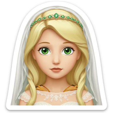 blonde haired green eyed bride in ivory gown  with veil no flowers sticker