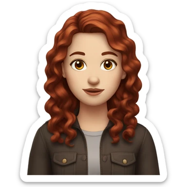 a white girl with dark RED wavy hair, brown eyes sticker