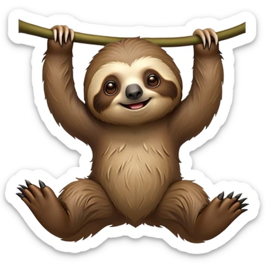 cinematic-sloth-realistic-full-body-hanging-emoji,-long-curved-claws-clinging,-thick-shaggy-brown-fur-slightly-ruffled,-head-tilted-dramatically,-slow-blinking-eyes-filled-with-serene-wisdom,-simplified-yet-realistic-focused-features,-highly-detailed,-glowing-with-an-almost-sarcastic-glow sticker
