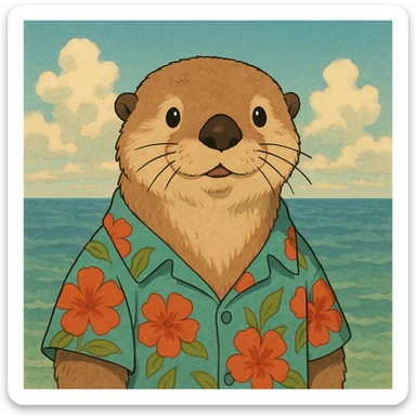 Sea otter wearing a Hawaiian shirt  sticker