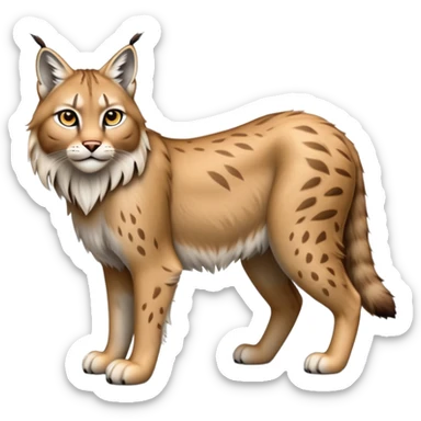 Cinematic-Lynx-Realistic-Full-Body-Standing on all fours-Emoji – head tilted dramatically, fur with faint spotting, long legs and large paws poised elegantly, simplified yet realistic focused features, highly detailed, glowing with an almost sarcastic glow zoomed out showing fluffy shoulders sticker