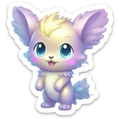 Shiny Cute Cool Innocent Shy Baby Sparkly Colorful Pastel Fluffy beautiful fantasy Kawaii Ethereal Sona Fakemon-animal Full Body sticker