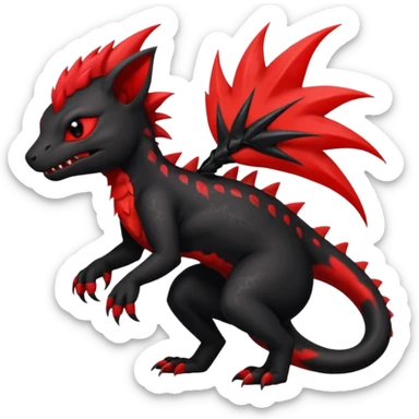 Shiny cool badass Fiery gothic evil black and red salandit-Liten-torracat with a red Mohawk  sticker