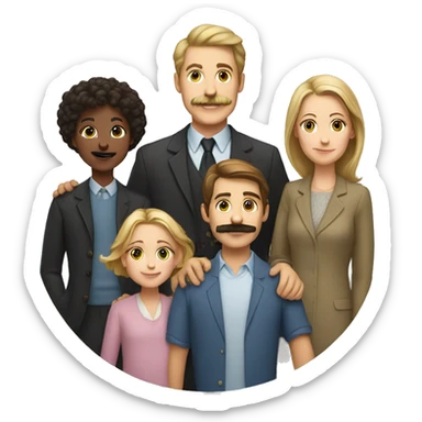 a white family with a man with a mustache , a woman, two girls, and a boy sticker