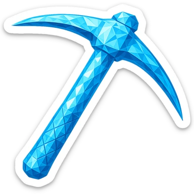 Transform the pickaxe into a diamond version, matching the color, faceted texture, and shine of the diamond chestplate reference. Keep the exact shape and proportions of the original pickaxe. Transparent background. sticker