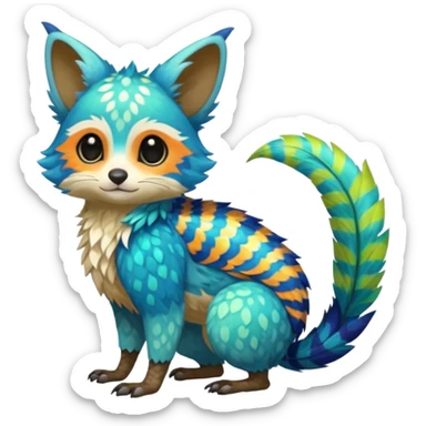 Colorful tropical exotic cute cool beautiful shiny beautiful fantasy-Trico-Cacomistle-oncilla-animal-Fakémon-hybrid-fursona (full body) sticker
