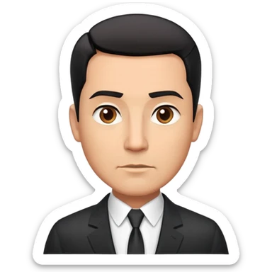 Good-looking robust man in his 40s with light brown skin tone, short slicked back straight black hair with fade haircut, strong square face, approachable TV host expression, black blazer with white buttoned shirt sticker