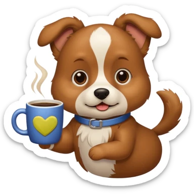 Dog with a cup of coffee sticker