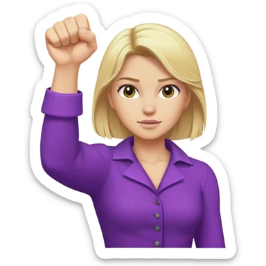 Blonde lady’s fist raising with purple clothes sticker