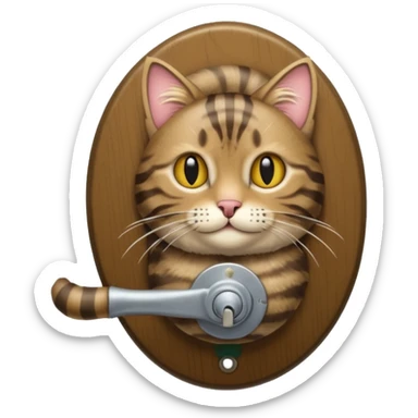 A "bobtailed" striped cat turning a doorknob sticker