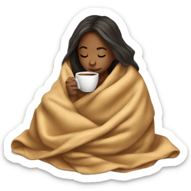 girl inside a blanket sipping coffee eyes closed sticker