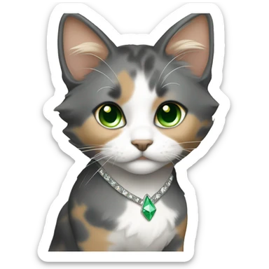 Grey and tan calico with a tan diamond pattern between her green eyes sticker