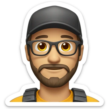 Male gamer with glasses, cap and brown beard sticker