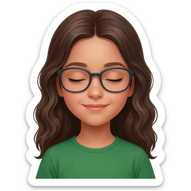 emoji algérienne fille 7 ans mince oeil gauche mi fermé cheveux longs légèrement ondulés avec des lunettes sticker