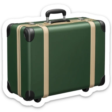 dark green ribbed suitcase with light beige handle and wheels sticker