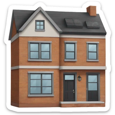two floor house made of bricks, with dark grey windows and flat roof sticker