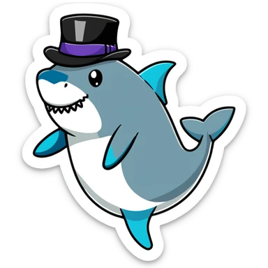 shark with a top hat, cartoon sticker sticker